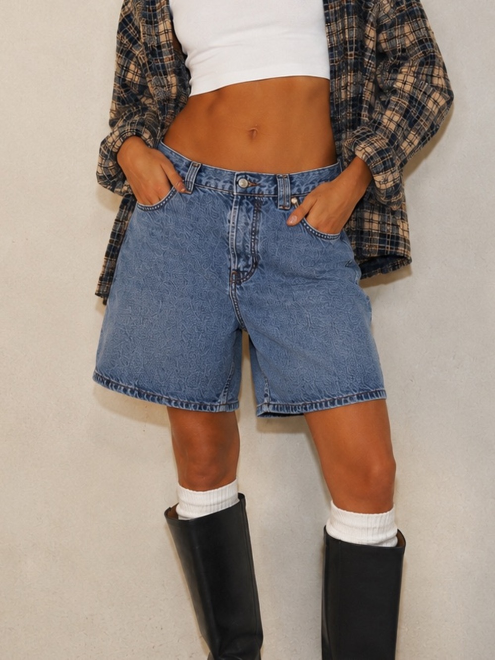 We The Free Mid Wash Blue Denim Shorts